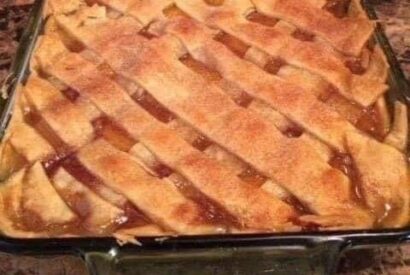 Thumbnail for Hot peach cobbler right out of the oven