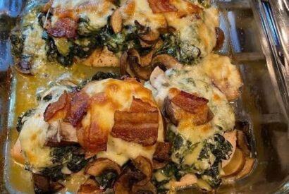 Thumbnail for Smothered Chicken with Creamed Spinach, Bacon, and Mushrooms